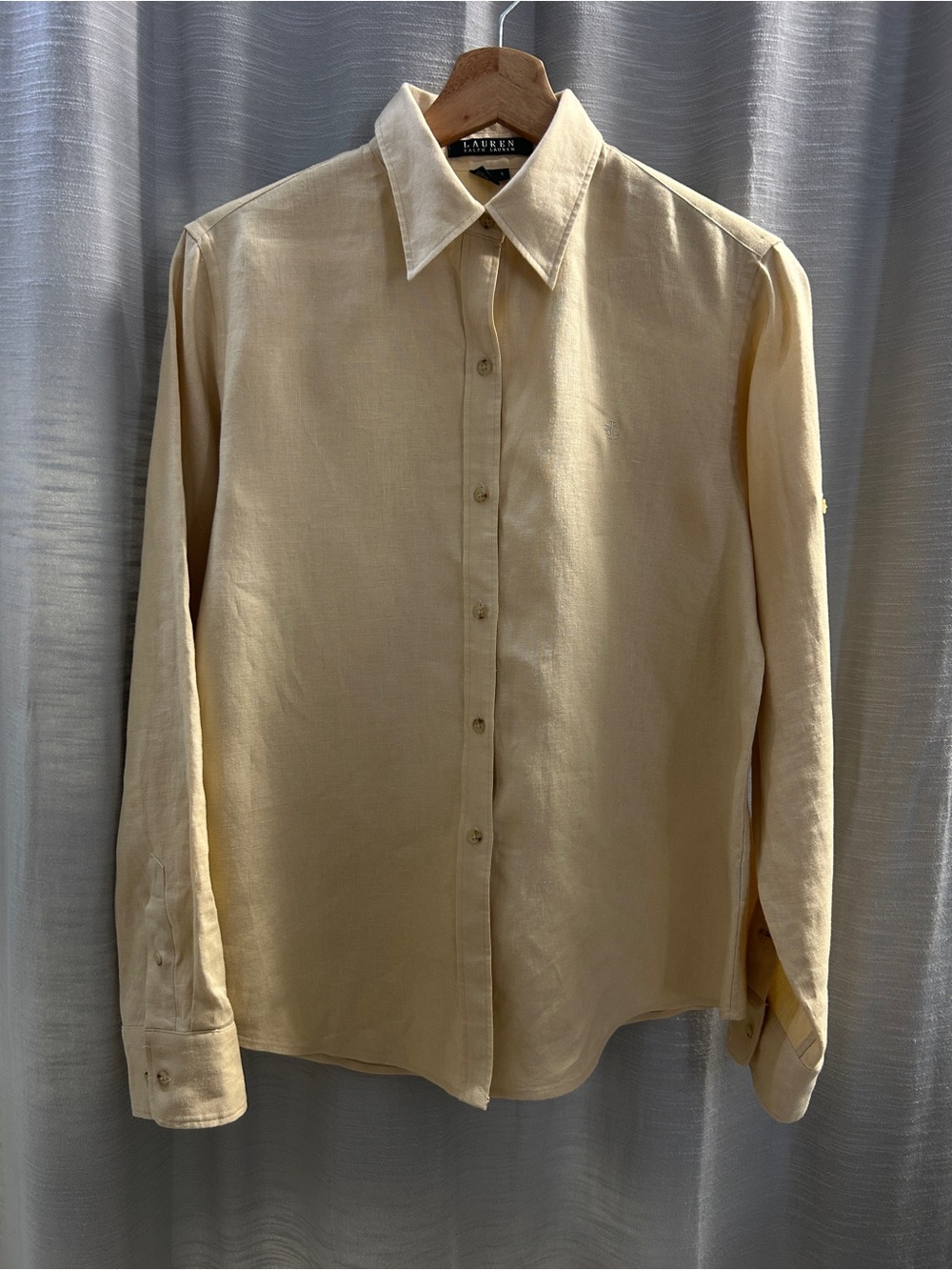 Lauren Ralph Lauren 100% Linen Khaki Sand Roll Tab Shirt Size S